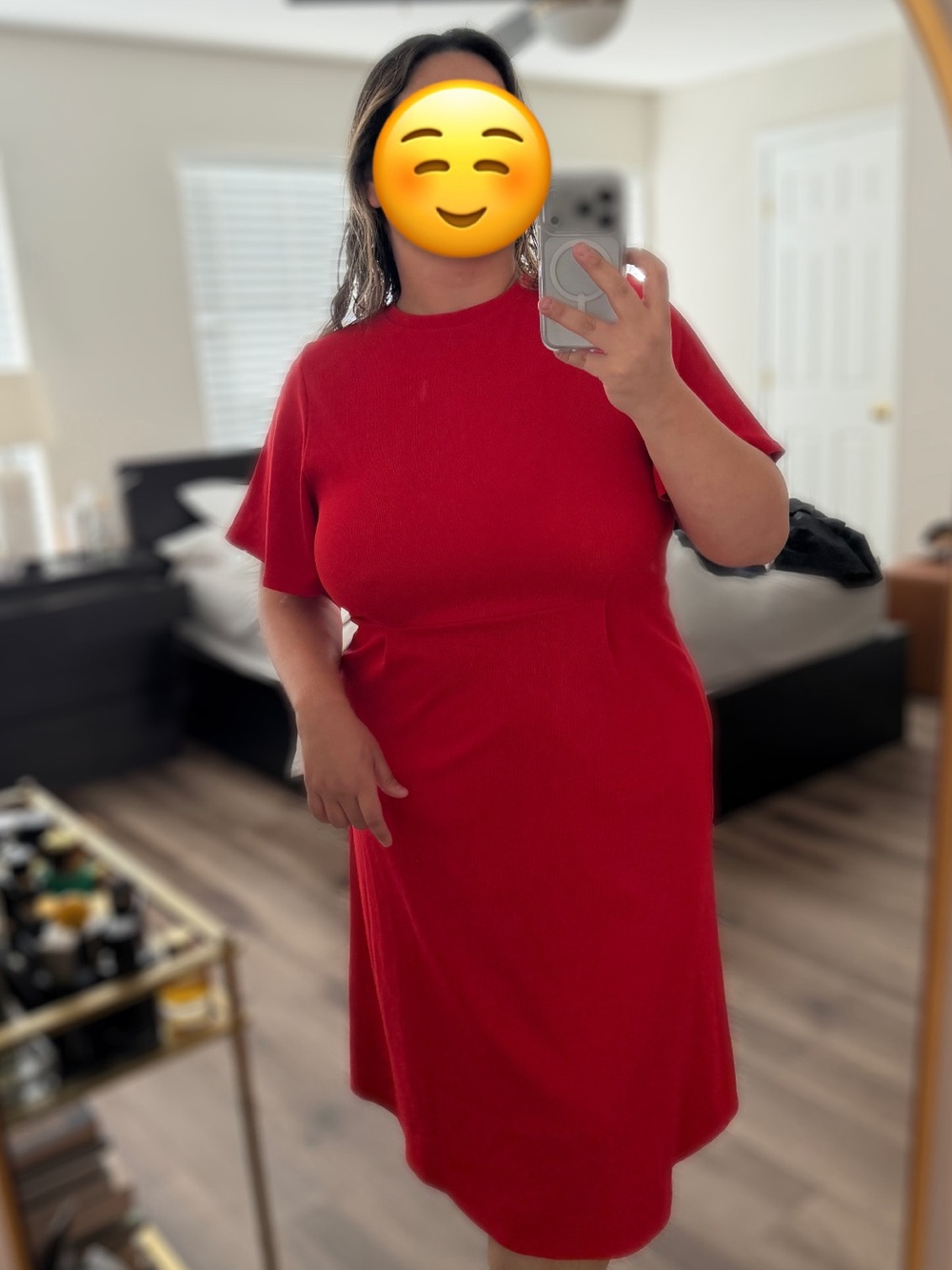 H&M Red Short-Sleeve Midi Dress